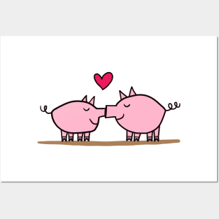 pig kiss Posters and Art